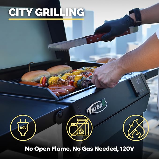 Turbo E Sport Compact Electric Grill, 1700W Infrared, Digital Display with Probe, Apartment Friendly