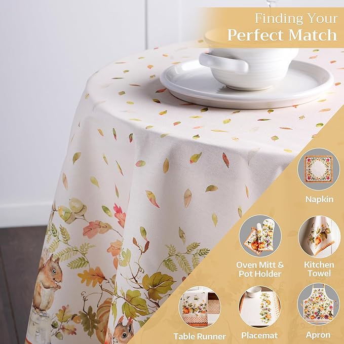 Maison d' Hermine Table Cloth Round Table 100% Cotton 63 Inches Fall Tablecloth Reusable Everyday Use for Thanksgiving Christmas Decorations Dining Farmhouse Party (Pumpkin Garden - Cloudy Cream)