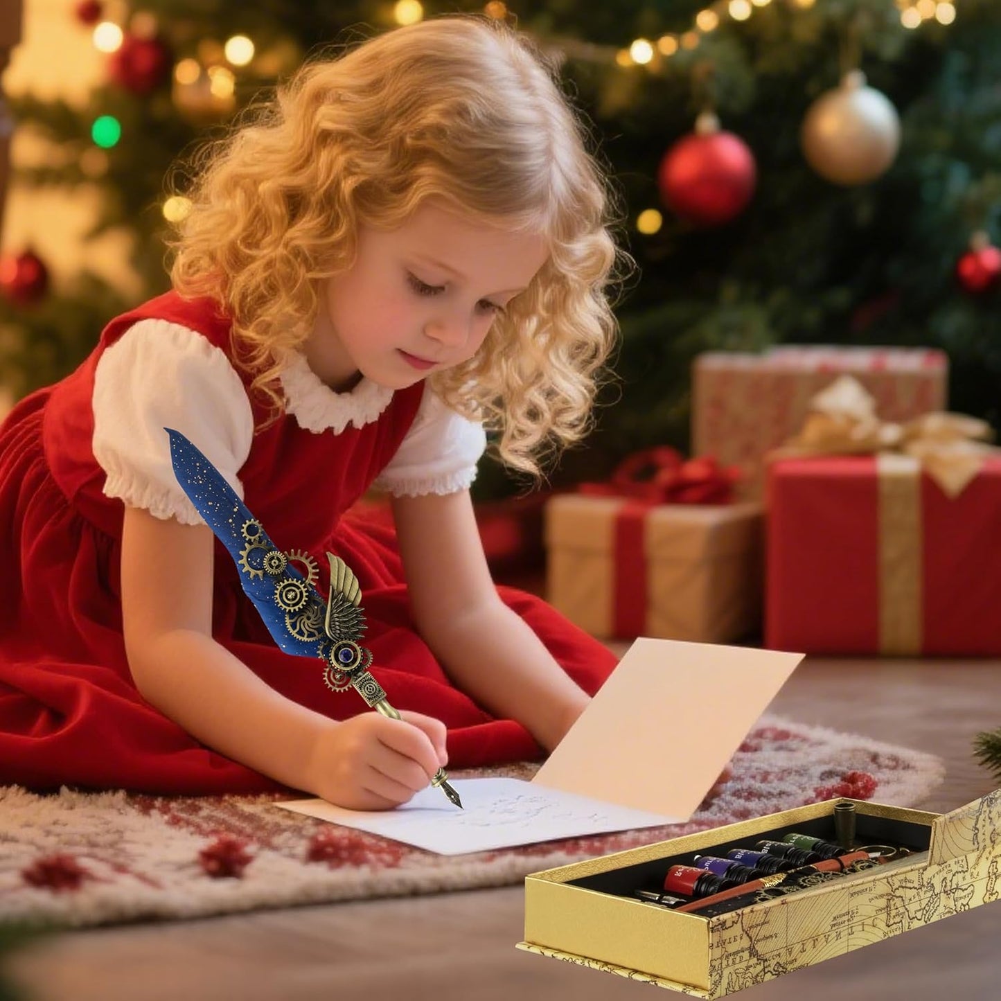 Feather Pen and Ink Set Calligraphy Kit for Beginners with Quill Pen, Antique Vintage Stationary Set for Writing, Signing & Hand Lettering Art