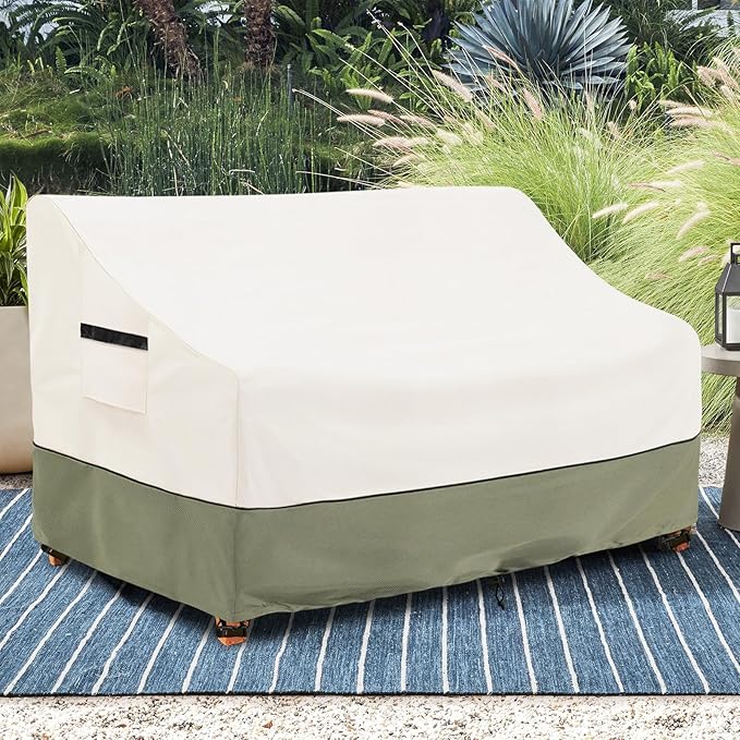 2-Seater Patio Sofa Cover,58 W x 32.5 D x 31 H Inches Outdoor Couch Cover,600D Heavy Duty Waterproof Outdoor Sofa Covers,Patio Furniture Covers,Beige