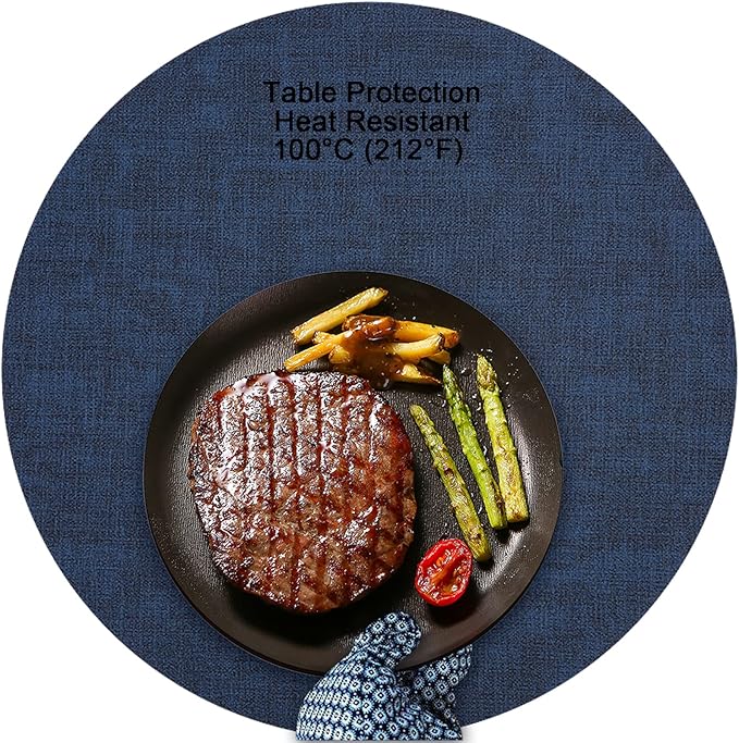Myir JUN Round Placemats Dual Sided, Faux Leather Place Mats Set of 4 Indoor Placemat for Dining Table Outdoor Place Mat Non-Slip Washable Table Mats (Gray Blue, Set of 4)