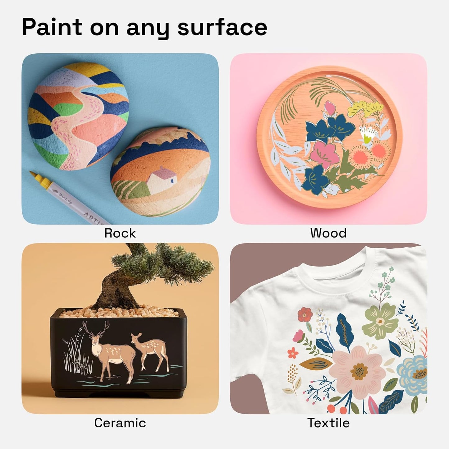 ARTISTRO 24 Pastel Dual Tip Brush + Fine Acrylic Paint Markers - Easy for All Ages & Levels Paint Pens for Fabric, Rock, Glass, DIY - Halloween Pumpkin Painting Kit, Art Supplies, Christmas Gift