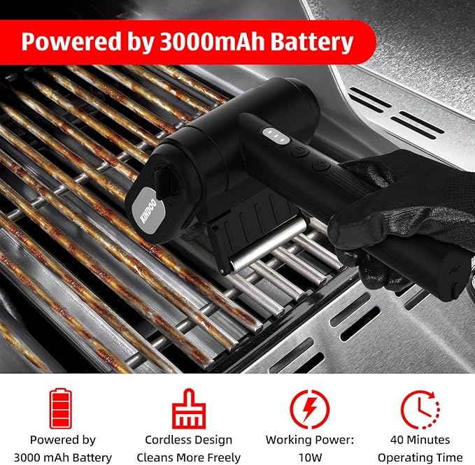 Electric Rechargeable Grill Brush,Grill Cleaner for Outdoor Grill with 800 RPM Motor - Bristle Stainless Steel Grill Cleaner with LED Light for BBQ, Heavy Duty Grill Cleaning Tool（Black）