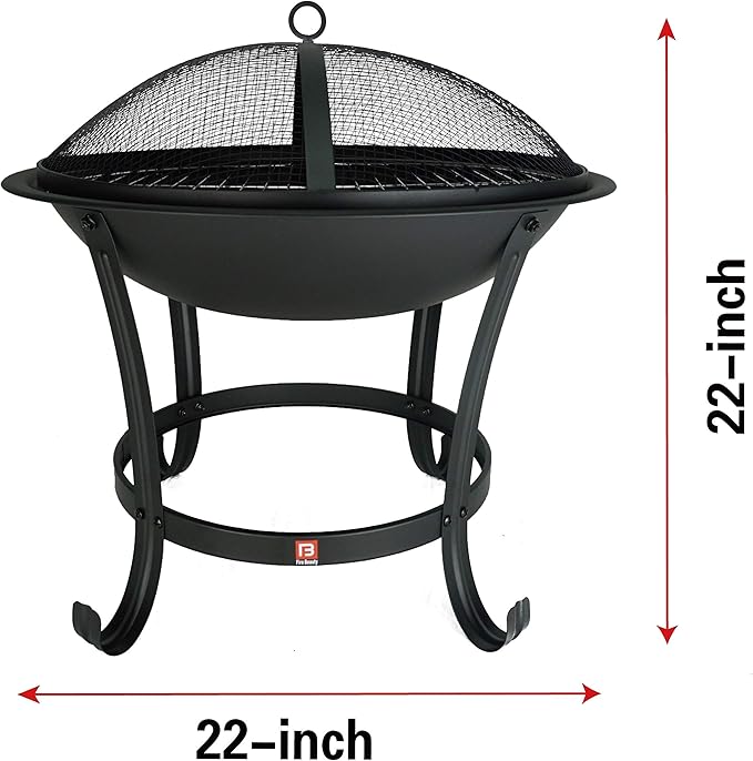 FireBeauty Fire Pit BBQ Grill Pit Bowl with Mesh Spark Screen Cover,Poker (Includes Tote Bag)