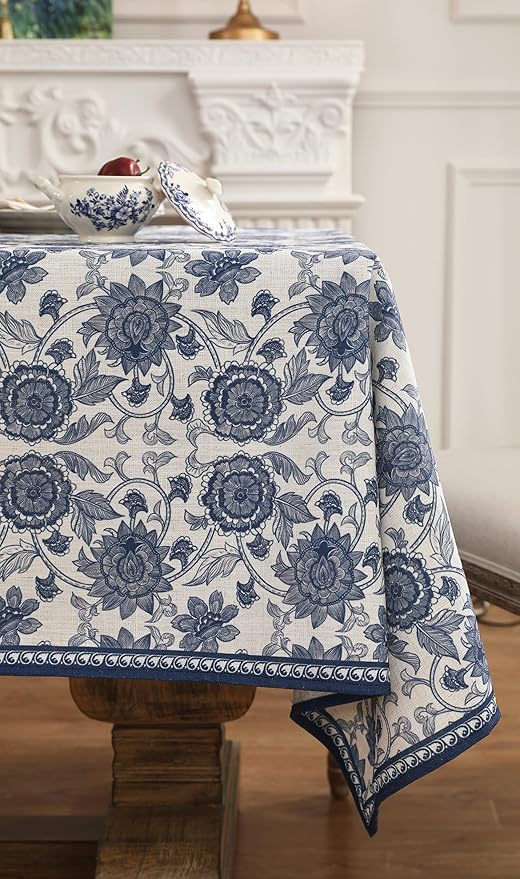 patdrea Designer Small Vintage Blue Tablecloth for Square Tables,Vintage Linen Paisley Table Cloth,Floral Cover Cloth Decor for Kitchen Dining Christmas,Thanksgiving,Party,55"x55"-Lantang a