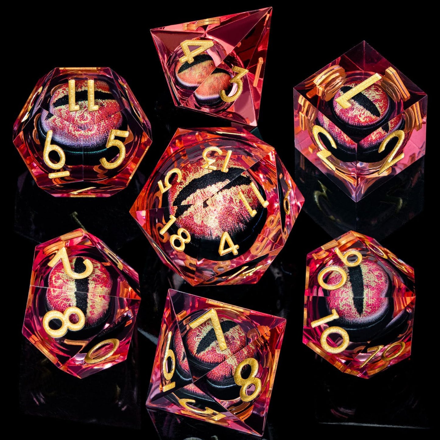 ARUOHHA DND Resin Dice Dragon Eye Dice Liquid Core Red Sharp Edged Dice Set with Gift Box, Polyhedral D and D Dice Set Role Playing Game D20 D12 D10 D8 D6 D4