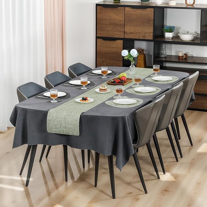 Placemats and Coasters, Washable Reversible Placemats Round Faux Leather Wipeable Place Mats Non Slip Heat Resistant Indoor Outdoor Table Mats (Set of 4, Gray Green)