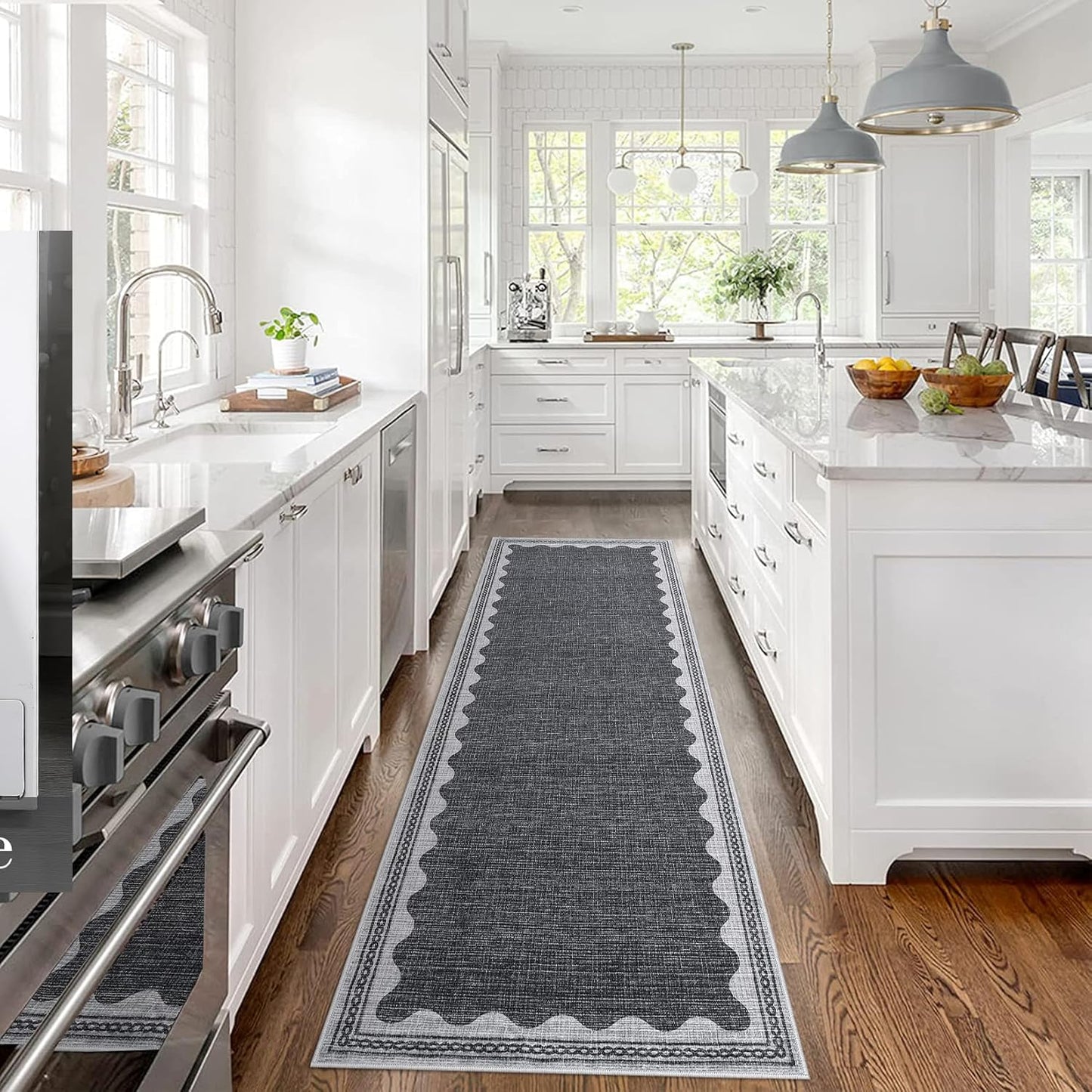 Scalloped Rug 2x6 Runners for Hallways, Solid Grey Runner Rugs Non Slip Scalloped Bath Runner, Washable Rug for Bedroom Girls, Mat for Kitchen Floor Soft Dorm Nursery Carpet for Bedside