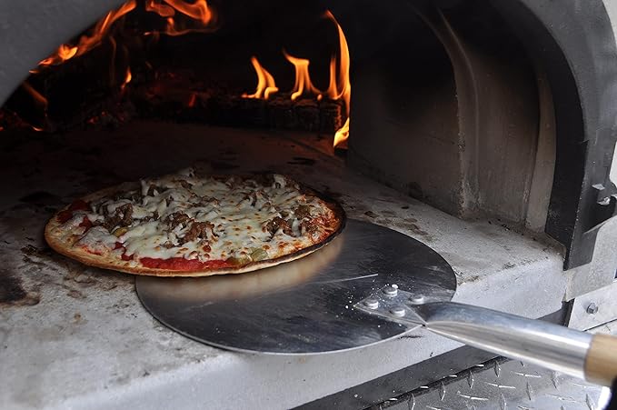 Chicago Brick Oven Pizza Turning Peel PRO - 9" Diameter- 31.5" Detachable Wooden Handle with Leather Strap, Premium Hard Aluminum, Perfect for Professional & Home Use, Ideal Bakeware, Oven Accessory