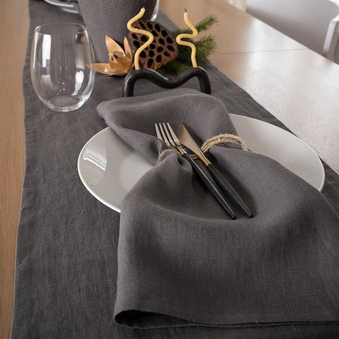 Linen Table Runner 60 inches Long - 100% Pure Linen Flax - Stonewashed European Linen Table Runner (Ash Grey, 14 x 60 Inch) - for Dining, Fall, Autumn, Thanksgiving