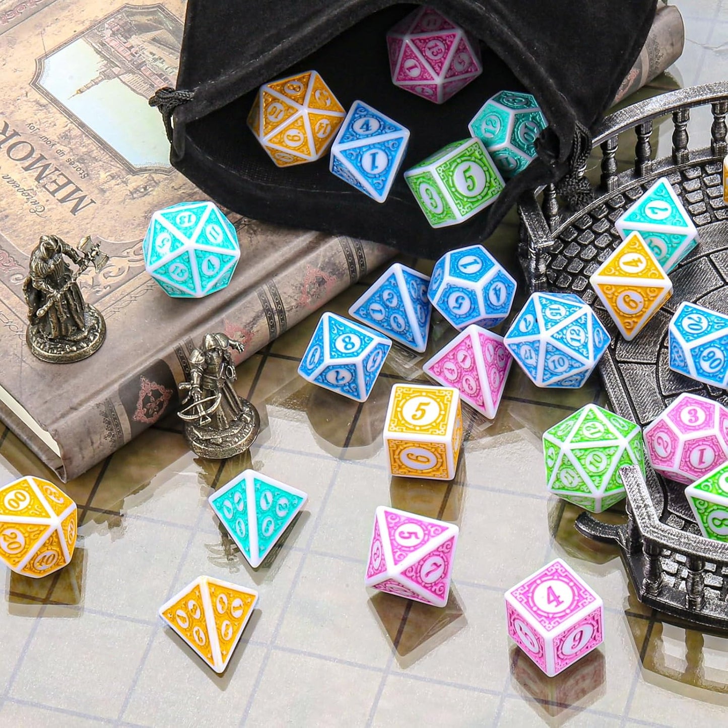 Coyeekn Polyhedral Dice DND Dice, 5 Sets of Dragons and Dungeons,RPG MTG Table Game Vintage Dice Carving Dice (35Pieces)