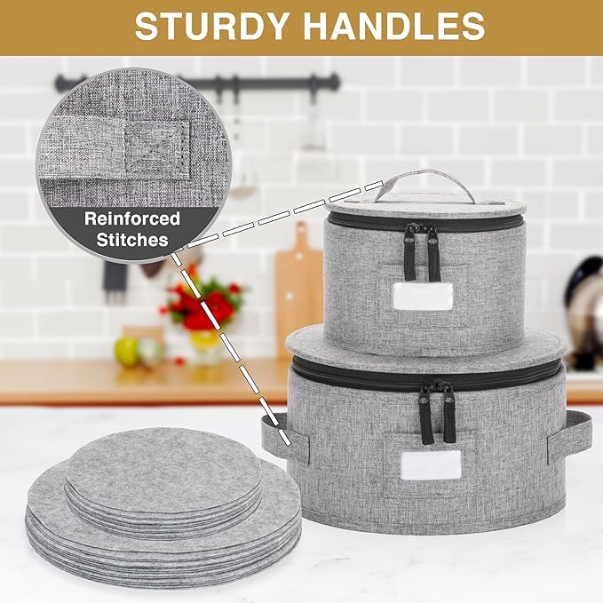 China Storage Container for Saucer, Bowls, and Appetizer Plates - Fit dishes up to 6.5" W - Includes 12 Felt Dividers - Stackable with Hard Shell on all sides and Interior Quilted Padding