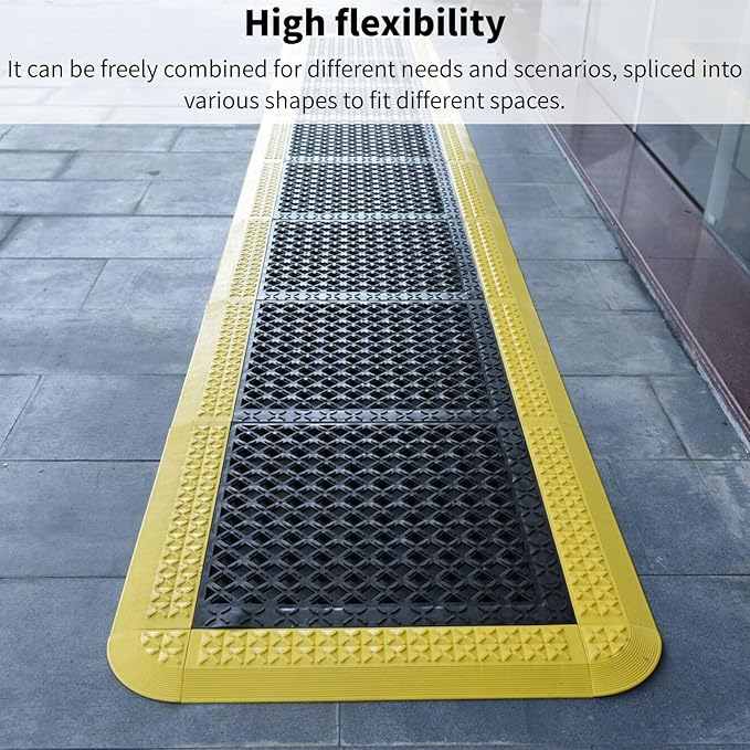Anti-Fatigue Rubber Floor Mat, 8-Pack Interlocking Anti-Slip Tiles – Assembled Size 84"x42" (Each 21"x21") for Workplace, Home, Indoor & Outdoor Use