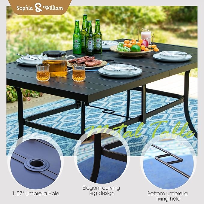 Sophia & William Patio Dining Set 7 Pieces Outdoor Patio Set for 6, Swivel Chairs Textilene and Metal Dining Table Patio Furniture All Weather for Lawn Garden Backyard Pool