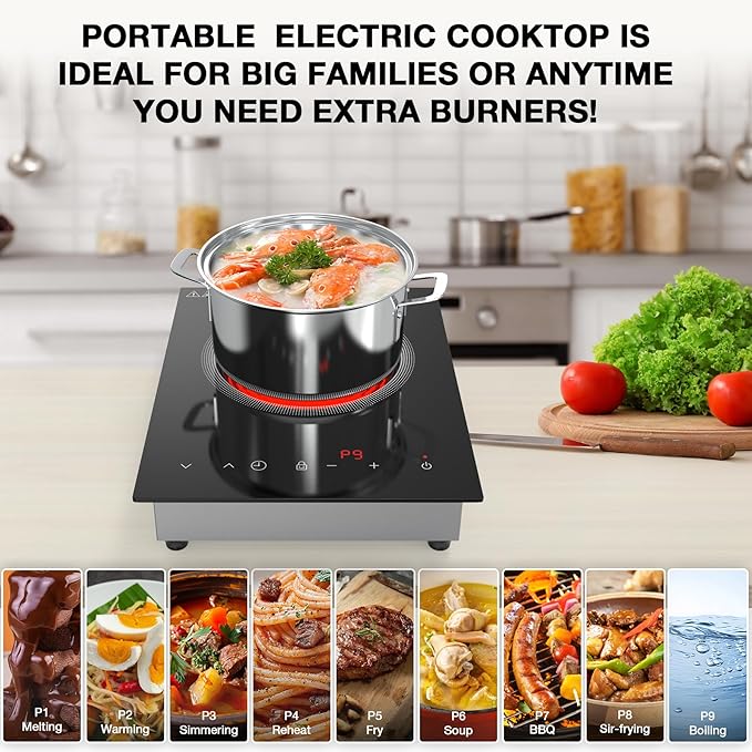 single burner Electric Cooktop,110V 1800W Electric Stove Top with LED Touch Control,Portable cooktop 9 Power Levels, 4hTimer, Safety Lock,Overheat protection
