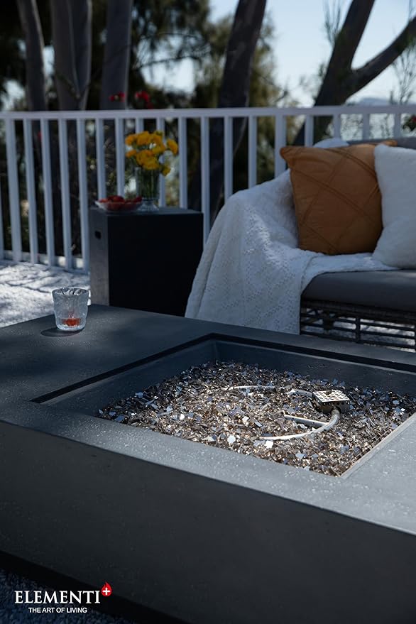 Elementi+ | Colorado Gas Fire Pit Cast Concrete 56" Rectangular Fire Table, Outdoor Fire Pit Electronic Ignition | Canvas Cover, Fire Glass and Burner Lid Included | Sunlight Yellow | Natural Gas