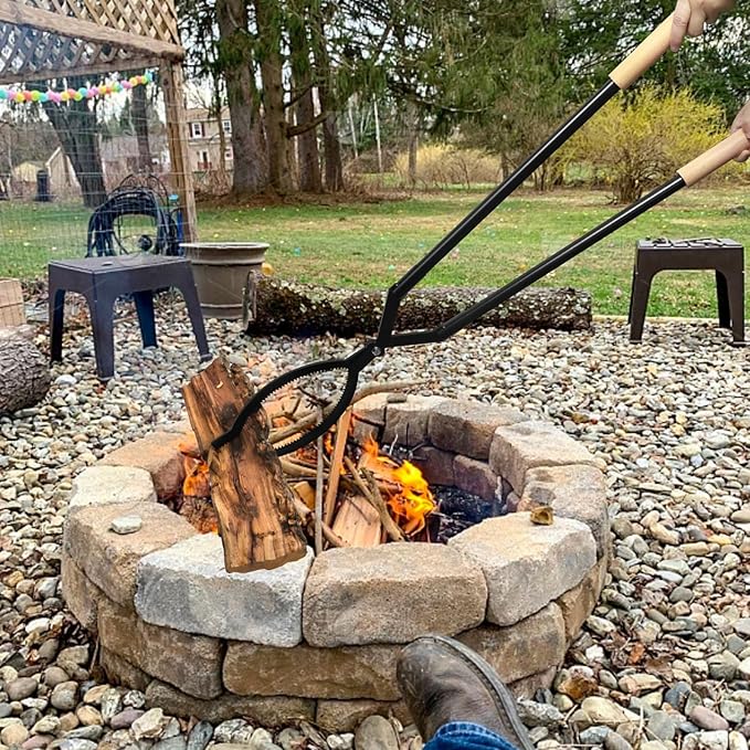 Heavy Duty Firewood Tongs – 42" Large Fireplace Tongs Log Grabber with Scissor Shape Serrated, Portable Expandable Fire Pit Tongs for Outdoor Fire Pit, Indoor Fireplaces, Campfires, Bonfires