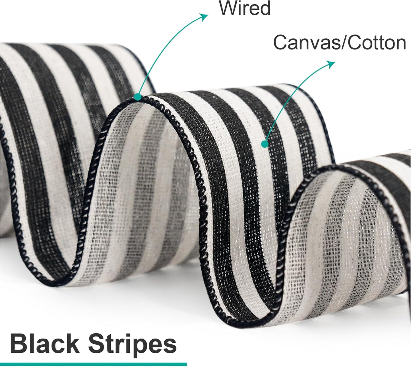 CT CRAFT LLC Striped Canvas Cotton Ribbon 2.5" x 10 Yards Ivory/Black Stripes for Thanksgiving Christmas Home Décor Gift Wrapping Outdoor Tree Topper Bow Wreath