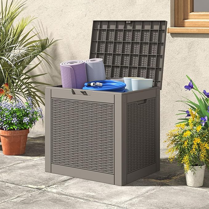 NUNU LAB 35 Gallon Outdoor Storage Box Waterproof,Indoor Outside Deck Boxes,Storage Bench Lockable Lid,Backyard Storage Bin For Package Delivery,Garden Tools,Pool Accessories,Patio Cushions