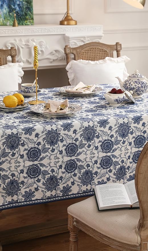 patdrea Designer Small Vintage Blue Tablecloth for Square Tables,Vintage Linen Paisley Table Cloth,Floral Cover Cloth Decor for Kitchen Dining Christmas,Thanksgiving,Party,55"x55"-Lantang a