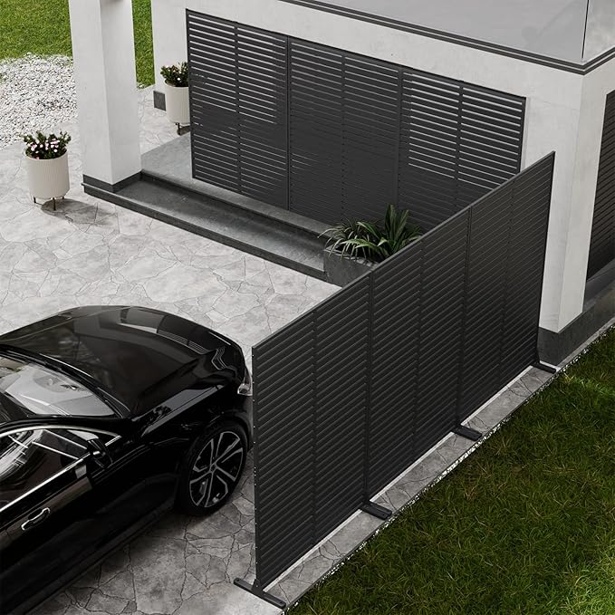 Privacy Fence Screen with Stand 6 Panel 72" H×47" W HDPE Decorative Panels with Steel Poles and Stand, Air Conditioner Fence Panels, Privacy Screen for Outdoor Backyard, Balcony, Pool