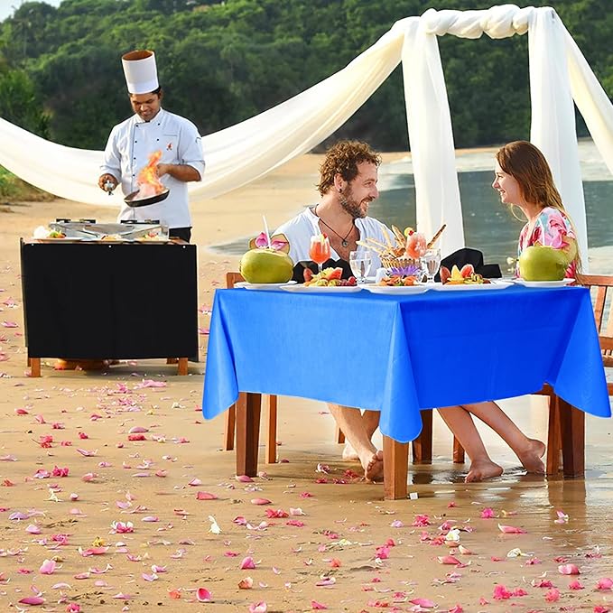 Nasitos 2 Pack Square Table Cloth 54x54 Inch-Plastic Blue Vinyl Card Table Cloth with Flannel Backed, Waterproof Oil-Proof Wipeable Plastic Small Tablecloth for Coffee Table, Party, Indoor&Outdoor