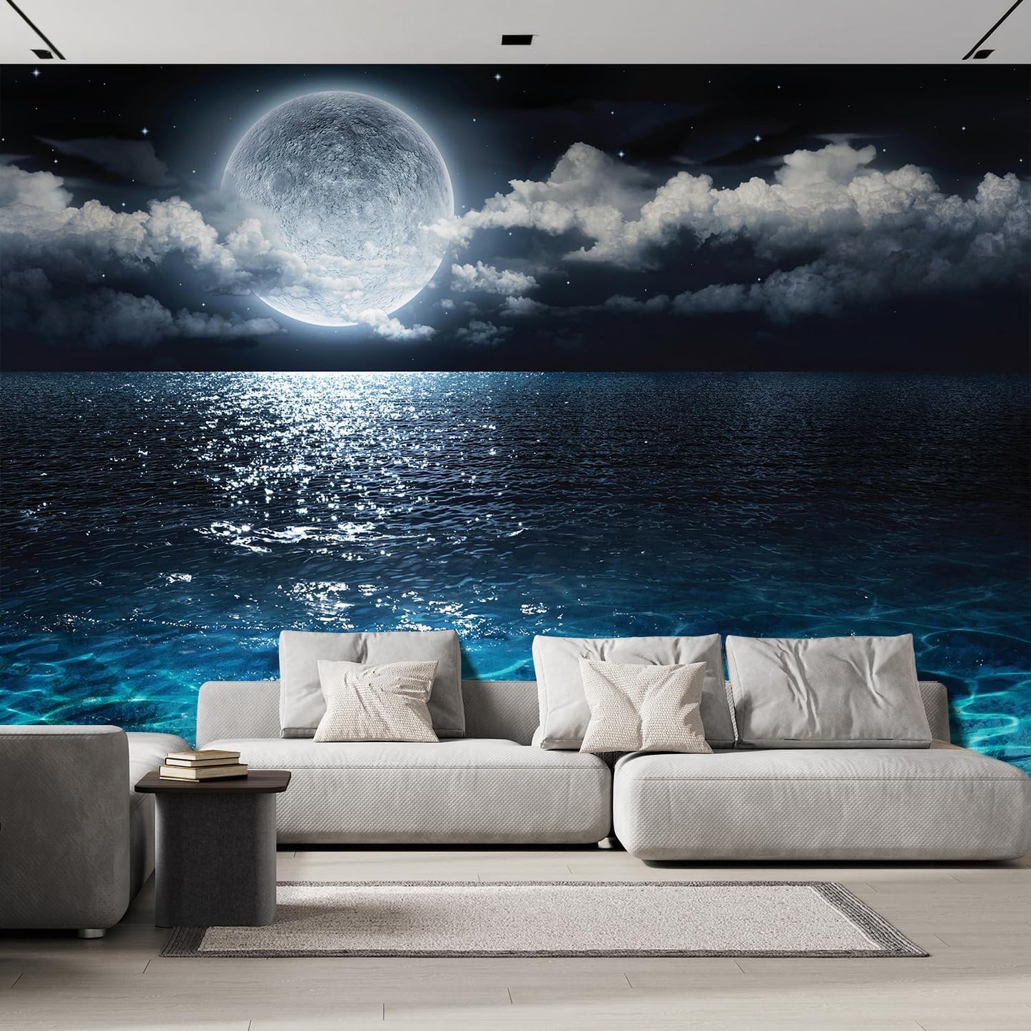 wall26 Wall Sticker/Wall Mural Sea Under Moonlight, Not Peel and Stick, Non-Woven Wallpaper Decorative for Bedroom, Living Room, Office - 120x168 inches