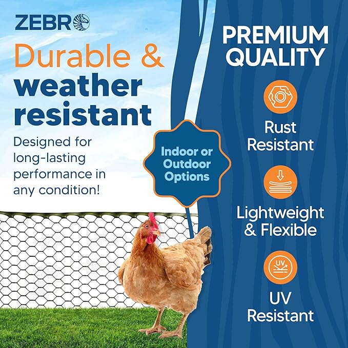 Zebro Plastic Chicken Wire Fence – Flexible Poultry Netting & Garden Fence for Chicken Coops, Rabbits, Pet Enclosures & Landscaping – Weatherproof & Rust-Free - 4' x 25' Green