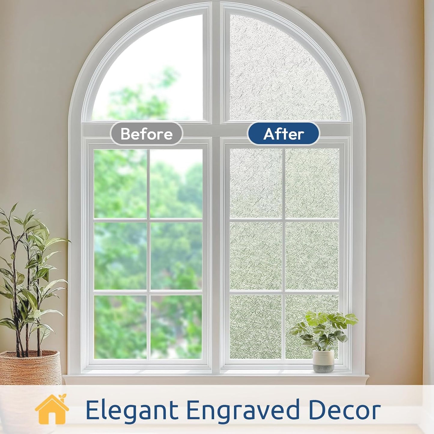 rabbitgoo Window Privacy Film Frosted Glass Film, Decorative Cling UV Sun Blocking Decals, Frosting Window Clings for Home Bathroom Door Coverings, 35.4 x 118.1 inches