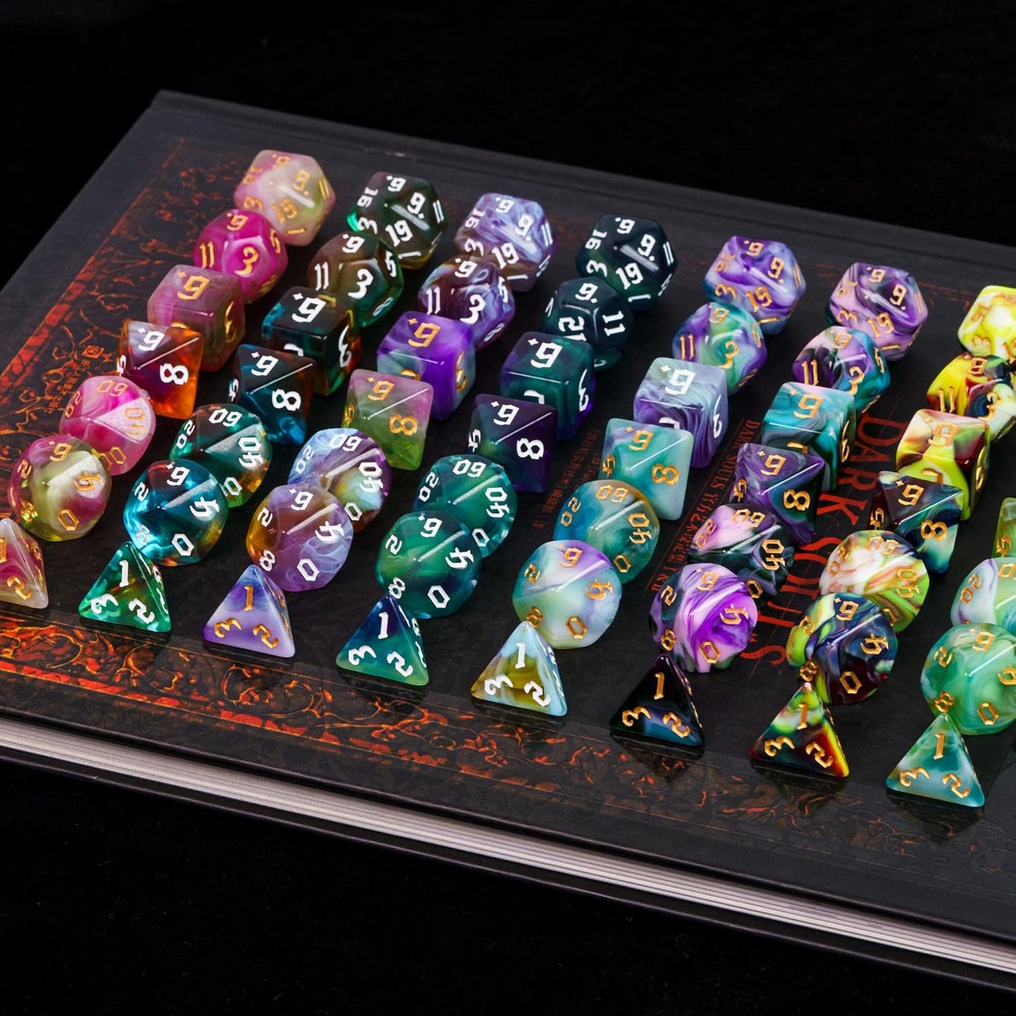 8 Sets Polyhedral Dice Set D&D, 56pcs DND Dice Set with 2 Large Leather Bag for RPG Table Games