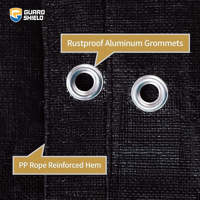 GUARD SHIELD Tarps Heavy Duty Waterproof 12x24 Feet Black Poly Tarp Cover Square Outdoor Thick UV Resistant Tarpaulin with Grommets 10mil