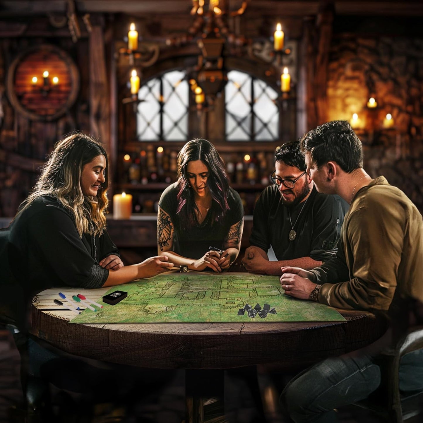 Melee Mats DND Map Starter Kit - 22” x 26" Double Sided, Wet/Dry Erase Battle Terrain Grid - Ultimate Tabletop Board Gaming Experience with Accessories