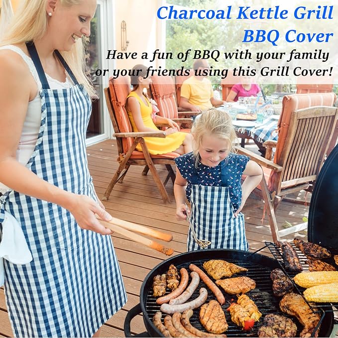 Round BBQ Grill Cover for 18 Inch Charcoal Grills Waterproof, Fade Resistant, UV Resistant Kettle BBQ Grill Cover with Hook & Loop Strap, Dome Smoker Cover, Black (18in)