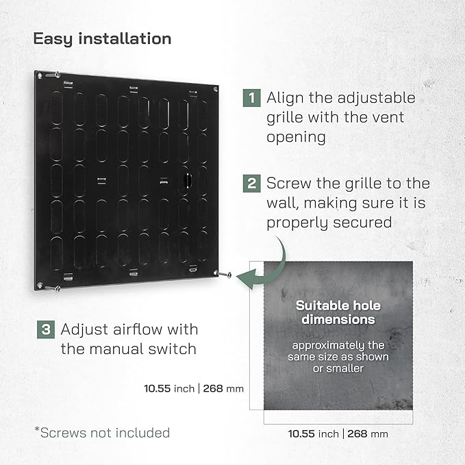 Vent Systems 12" x 12" Inch (Outer Dimensions) Metal Air Vent Grille - Black Adjustable Register Vent Cover - Open/Close Air Supply Intake Wall Vent - Heating/Cooling Ceiling Grille for House, Garage
