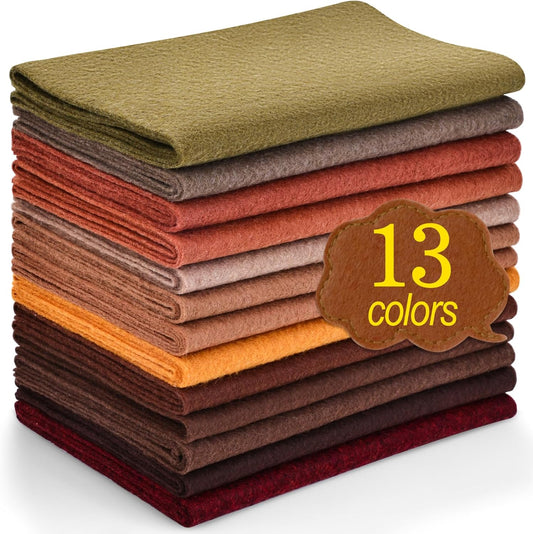 XSEINO 13 Rolls 8"x35" 1.4mm Thick Soft Felt Fabric Sheet 13 Assorted Dark Brown Series Colors Felt Pack for DIY Craft Sewing Squares Nonwoven Patchwork