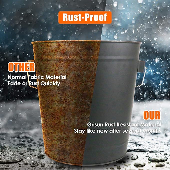Grisun Ash Bucket with Lid, Shovel and Hand Broom, 5.2 Gallon Coal Bucket for Fireplace, Charcoal Wood Fire Pits, Burning Stoves, Large Pail Pellet Metal Buckets Ash Can, for Indoor and Outdoor