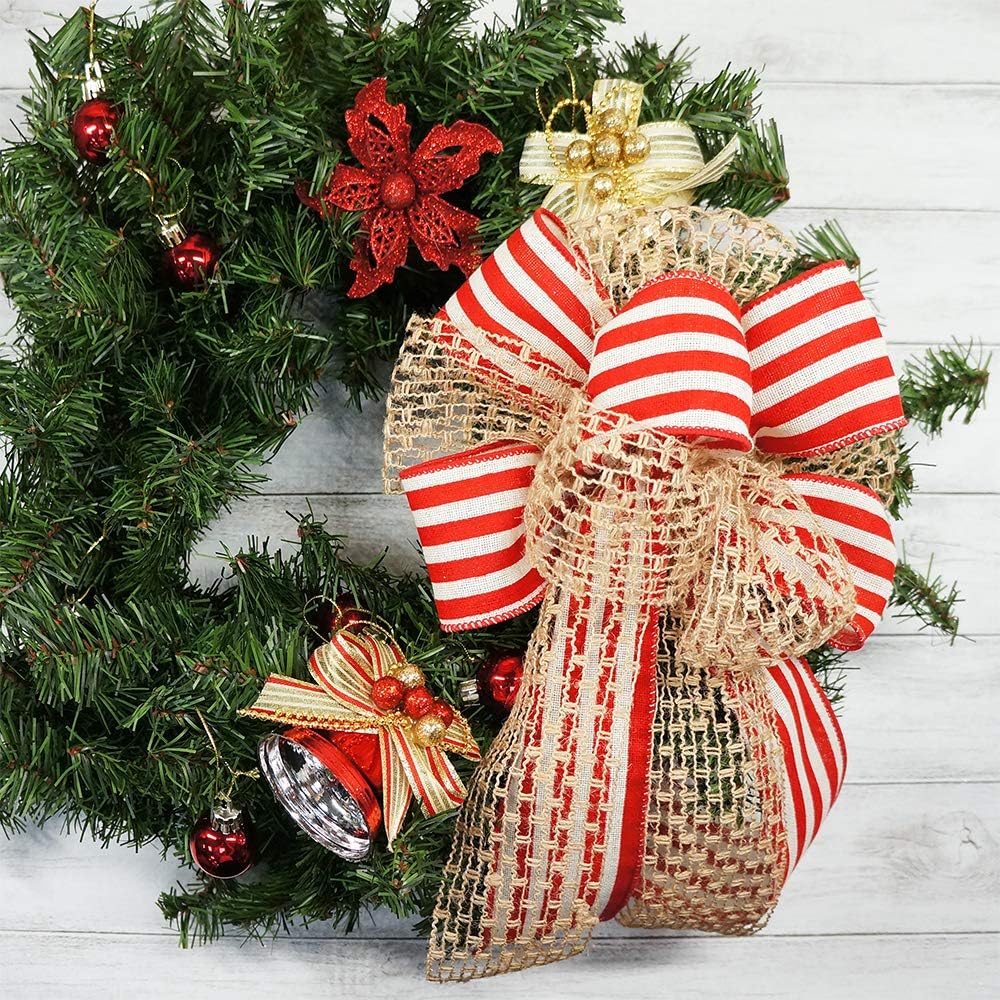 CT CRAFT LLC Striped Canvas Cotton Ribbon 2.5" x 10 Yards Ivory/Red Stripes for Thanksgiving Christmas Home Décor Gift Wrapping Outdoor Tree Topper Bow Wreath