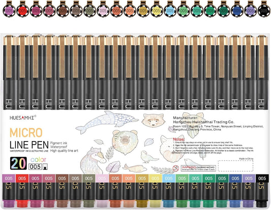 005 Micro Pen,20 Colors Waterproof Ink 0.20mm Fine Tip FineLiner Pens for Art Illustration,Sketching, Anime, Bullet journal,and Technical Drawing