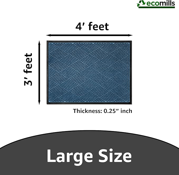 Ecomills Deluxe Diamond Entrance Door Mat, Large Heavy Duty Absorbent Rubber Rug, Blue, 3’ X 4’ feet