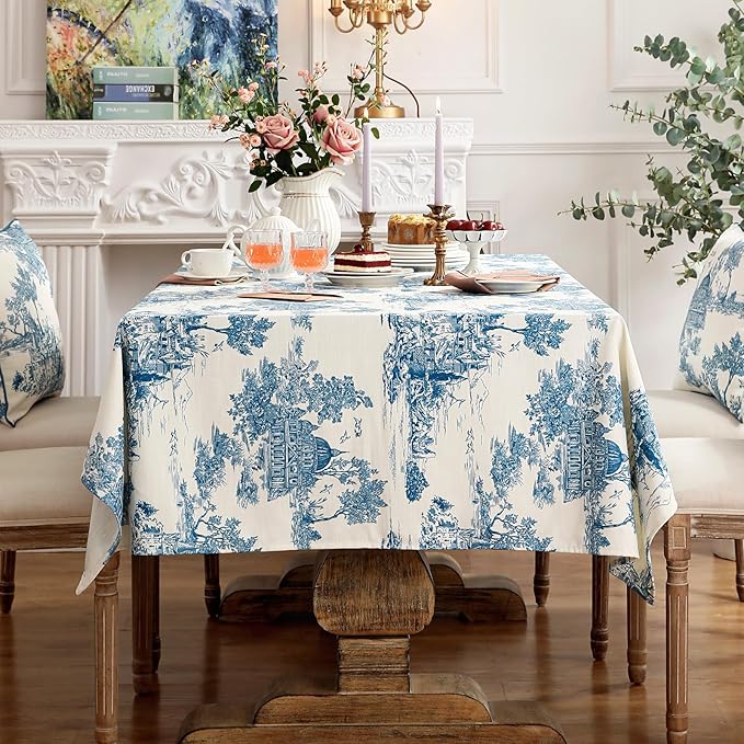 patdrea Designer Small Square Cyan Tablecloth,Vintage Linen with Ancient Castle and Manor Pattern Tablecloths,Table Cover Cloth Decor for Kitchen Dining Christmas,Thanksgiving,55"x55"-Lucerne a