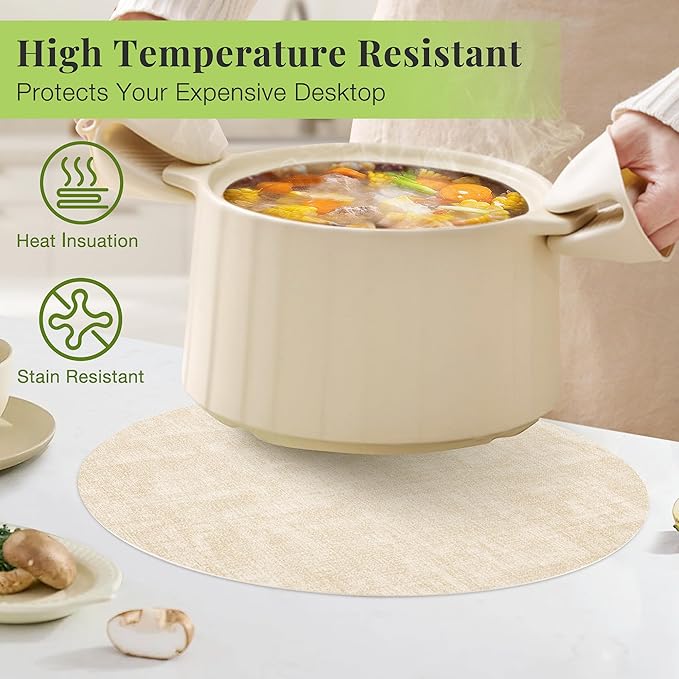 13-Inch Faux Leather Round Placemats Set of 12, Waterproof Anti-Slip Dual Sided Place mats, Heat Resistant Washable Table Mats with Coaster, Suitable for Indoor & Outdoor (12, Beige Dark Coffee)