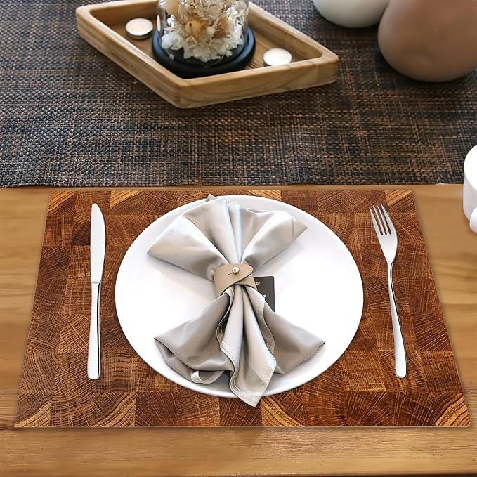 Placemats Set of 6,Retro Wood Linen Table Mats Honey Oak Texture Heat Resistant Place Mats Washable Dining Table Mats for Indoor Outdoor Kitchen Decor Easy Clean 12 x 18 Inch