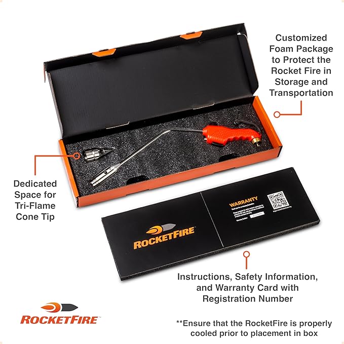 ROCKETFIRE Fire Starter Torch | Perfect Propane Torch Head, Grill Gun, Charcoal Torch | Compatible with Bernzomatic Propane & MAP/PRO Fuels | Stainless Steel Tri-Flame Tip | Fuel NOT Included | Red