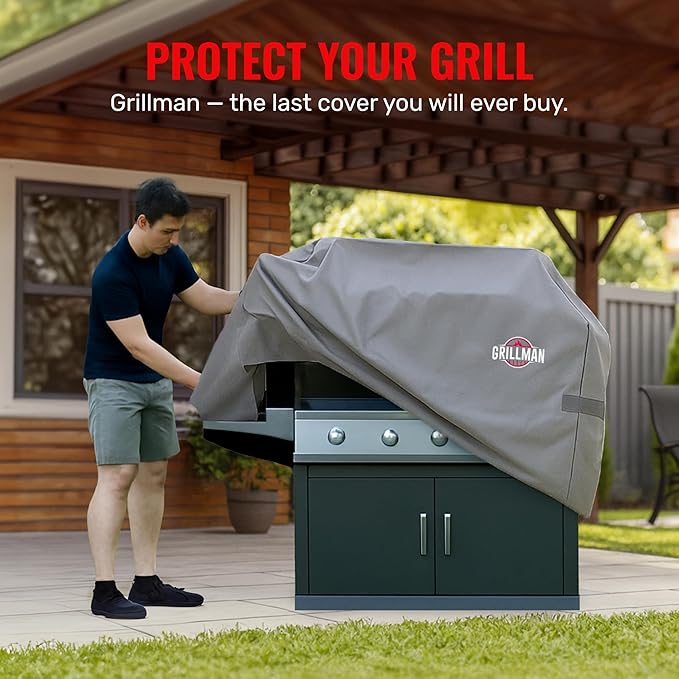 Grillman Grill Cover, BBQ Outdoor Grill Covers, Charcoal, Gas Grills, Waterproof, Rip-Proof, Weather-Resistant, Anti-UV, Barbecue Cover for Weber, Genesis, Charbroil, Nexgrill, etc (Gray, 72 Inch)