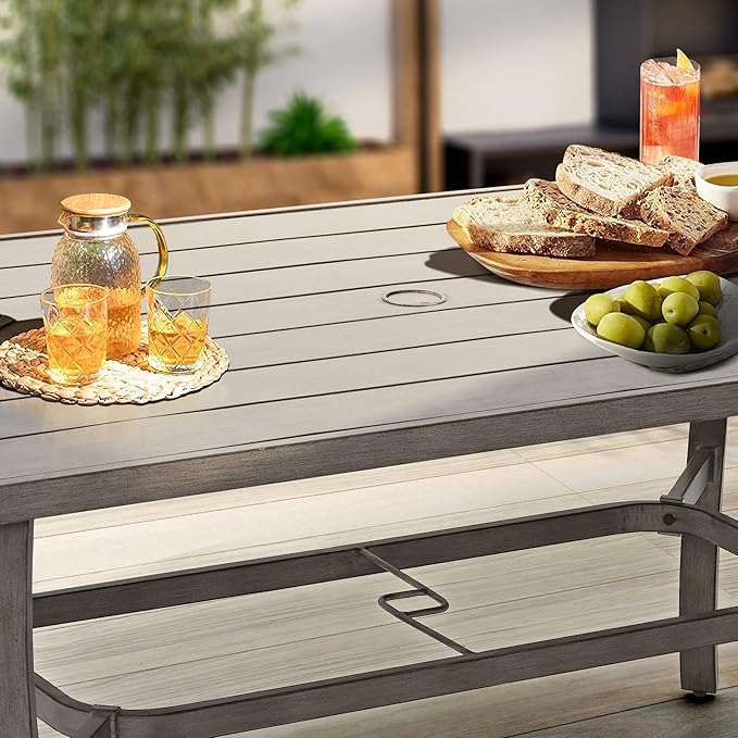 HAPPATIO 7 Piece Patio Dining Set, Aluminum Outdoor Dining Set for 6, Patio Furniture Sets, 2 Swivel Dining Chairs, 4 Dining Chairs, Aluminum Furniture Set for Patio, Yard (Gray)