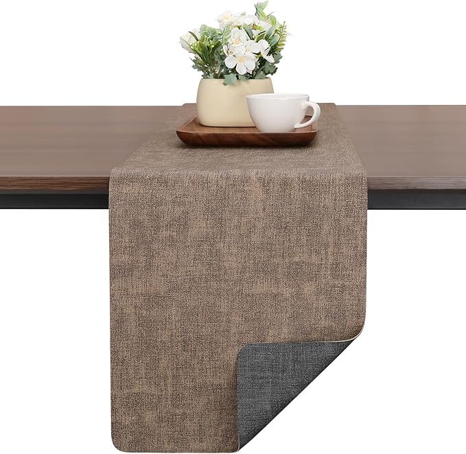 Table Runners 55 Inches Long, Dual-Sided Faux Leather Farmhouse Table Runner Waterproof Heatproof Non-Slip for Living Room Party Home Decor Holiday Decorations(Gray Brown, 12 x 55 Inch)