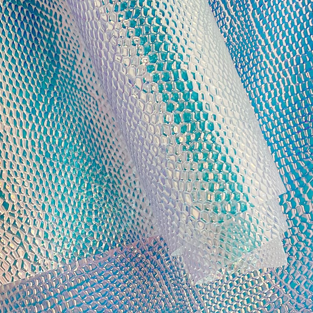ONEART | Iridescent Transparent Embossed Vinyl Holographic Blue Clear PVC Vinyl Craft Fabric 16"×54" for Sewing DIY Projects-Lizard