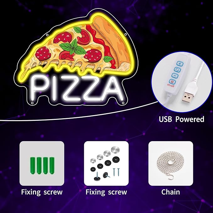 Pizza Neon Sign for Wall Decor, Dimmable Pizza Led Signs, USB Powered Neon Light Sign for Shop, Home, Man Cave, Bar Pub, Neon Gifts