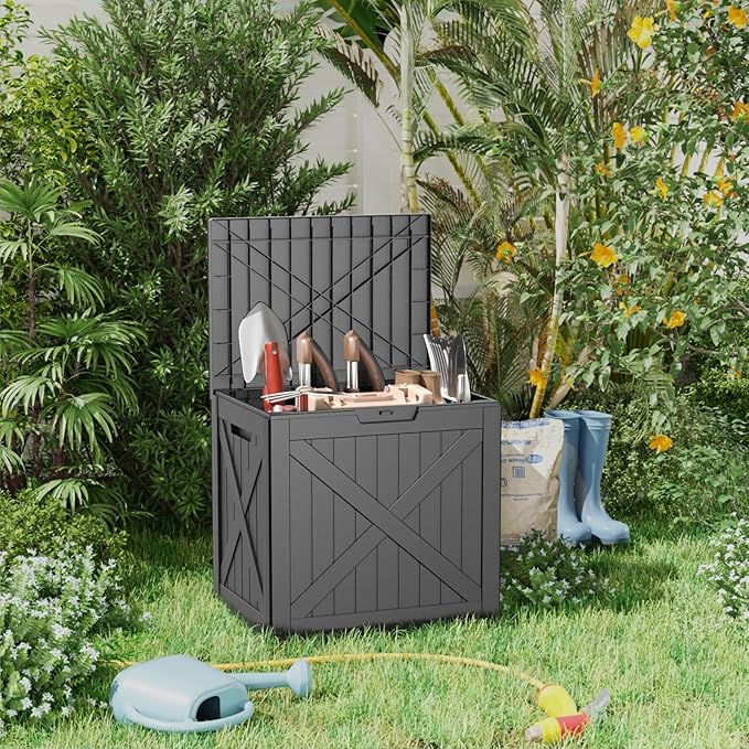 32 Gallon Waterproof Outdoor Storage Box, UV Resistant Resin Deck Box with Hydraulic Rod for Reinforced Stability, Perfect for Patio, Garden, and Pool, Black