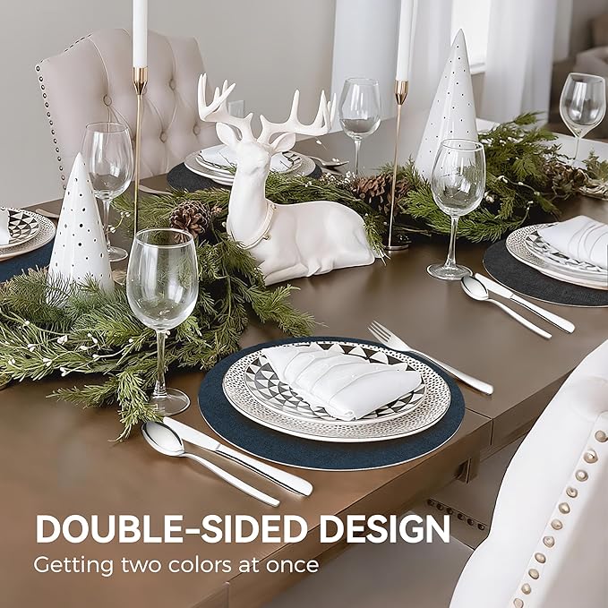 13" Round Placemats Set of 4, NCUE Dual-Sided Faux Leather Heat Resistant Table Mats, Waterproof Oilproof Washable Protective Table Placemats with Coaster, Wipeable Vinyl for Indoor & Outdoor Use
